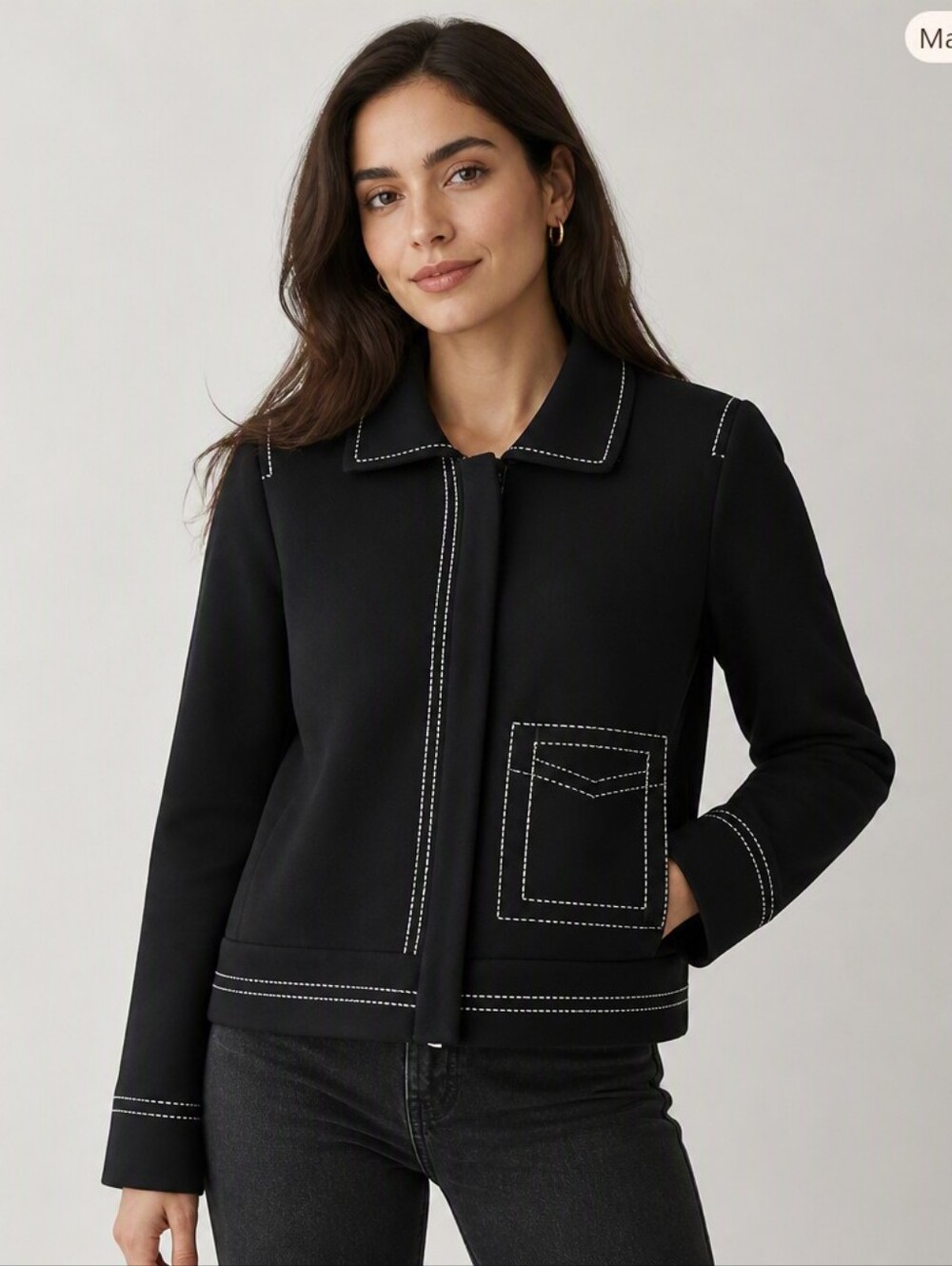 Pink Tartan Black Blazer with White Contrast Stitching